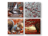 Colaj tablou pe pânză cu motivul Beauty of Autumn, cascadă, peisaj, natură în maro-portocaliu nuanțe, atmosferă liniștită, execuție multi-panou – principală