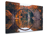 Clasic tablou pe pânză cu motivul KRAJINA, lac, arhitectură, natură în portocaliu-roșu nuanțe, atmosferă liniștită, natură, potrivit pentru sufragerie – produs