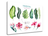 Pop art tablou pe pânză cu motivul flori, natură în alb-roz nuanțe, atmosferă proaspătă, natură și paradis tropical, potrivit pentru sufragerie | Tablou de perete s textom Tropical set flamingo – produs