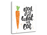 Modern tablou pe pânză cu motivul motiv pentru copii, natură în alb-portocaliu nuanțe, atmosferă jucăușă, potrivit pentru bucătărie | Tablou de perete s textom You are what you eat – produs