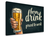 Minimalist tablou pe pânză în alb-bej nuanțe, potrivit pentru bucătărie | Tablou de perete s textom Born to drink – produs