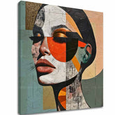 Pop art tablou pe pânză cu motivul femeie, față, oameni în bej-albastru nuanțe, atmosferă stilată, frumusețe, potrivit pentru birou | Elegant tablou femei Armonie tvarov – principală