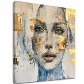 Art deco tablou pe pânză cu motivul femeie, față, oameni în alb-bej nuanțe, atmosferă eterică, eleganță, potrivit pentru sufragerie | Elegant tablou femei Prenikavý vedere – principală