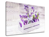 Vintage tablou pe pânză cu motivul FLORI VIOLET, flori, natură, animal în alb-violet nuanțe, atmosferă liniștită, atmosferă de primăvară și natură – produs