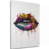 Modern tablou pe pânză cu motivul Graffiti Lips, graffiti în alb-roz nuanțe, atmosferă energică | Tablou Graffiti Lips – principală