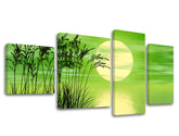 Clasic tablou pe pânză cu motivul soare, cer în verde-galben nuanțe, atmosferă liniștită, natură și creștere și dezvoltare, execuție multi-panou – principală