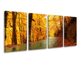 Clasic tablou pe pânză cu motivul copaci, peisaj, hartă, natură în maro-portocaliu nuanțe, atmosferă liniștită, natură și singurătate, execuție multi-panou – principală