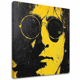 Modern tablou pe pânză cu motivul John Lennon - Žltý reflexie reality în negru-galben nuanțe, atmosferă îndrăzneață, iconografie | Tablou John Lennon - Žltý reflexie reality – principală