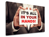 Art deco tablou pe pânză cu motivul Its all in your hands, citat motivațional în alb-roșu nuanțe, potrivit pentru birou | Motivațional tablou de perete Its all in your hands_001 – produs