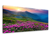 Clasic tablou pe pânză cu motivul PANORAMĂ SLOVACIA, munți, apus de soare, cer, peisaj în violet-albastru nuanțe, atmosferă liniștită, potrivit pentru dormitor – principală