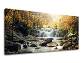 Clasic tablou pe pânză cu motivul PANORAMĂ CASCADE, cascadă, copaci, peisaj, natură în alb-maro nuanțe, atmosferă liniștită, potrivit pentru hol – principală