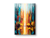 Pictat manual tablou pe pânză în multicolor nuanțe, atmosferă energică, viață urbană și contemplare, potrivit pentru hol | Tablou pictat de perete ABSTRACT – produs