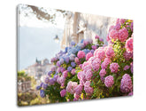 Clasic tablou pe pânză cu motivul FLORI ROZ, flori, grădină, peisaj, hartă în violet-albastru nuanțe, atmosferă liniștită, potrivit pentru bucătărie – produs
