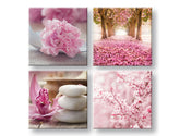 Colaj tablou pe pânză cu motivul Pink, orhidee, flori, natură în alb-bej nuanțe, atmosferă liniștită, atmosferă de primăvară și natură, execuție multi-panou – principală