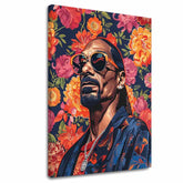 Modern tablou pe pânză cu motivul Snoop Dogg - Ikona rapovej scény, flori în portocaliu nuanțe | Tablou Snoop Dogg - Ikona rapovej scény – principală