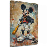Pictat manual tablou pe pânză cu motivul Street Mickey na pânză în negru-alb nuanțe, atmosferă îndrăzneață, cultură pop și viață urbană | Tablou Street Mickey na pânză – principală