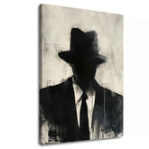 Pictat manual tablou pe pânză cu motivul The Faceless Mobster în negru-alb nuanțe, atmosferă misterioasă, mister și viață urbană | Tablou The Faceless Mobster – principală