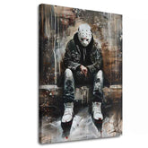 Pictat manual tablou pe pânză cu motivul The Silent Killer în negru-alb nuanțe, viață urbană | Tablou The Silent Killer – principală