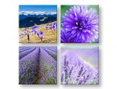 Colaj tablou pe pânză cu motivul Wonderful view, munți, peisaj, flori, natură în alb-violet nuanțe, atmosferă liniștită, execuție multi-panou – principală