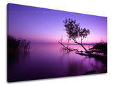 Clasic tablou pe pânză cu motivul APUS DE SOARE, copac, cer, natură în violet-roz nuanțe, atmosferă liniștită, natură și singurătate, potrivit pentru dormitor – principală