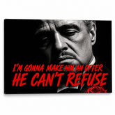 Tablou iconic Nașul cu Don Vito Corleone și citatul celebru „I'm gonna make him an offer he can't refuse” imprimat pe pânză canvas premium de la Papilora