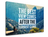 Modern tablou pe pânză cu motivul The best view comes, pădure, citat motivațional în alb-negru nuanțe, natură și pace interioară, potrivit pentru birou – produs