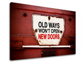 Industrial tablou pe pânză cu motivul Old ways, citat motivațional în alb-roșu nuanțe, potrivit pentru birou | Motivațional tablou de perete Old ways_001 – produs