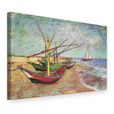 Tablou pe pânză Bărci de pescuit pe plaja din Saintes-Maries – Vincent van Gogh, vedere 3D
