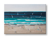 Pop art tablou pe pânză cu motivul plajă, ocean, valuri, cer, mare și plajă în alb-bej nuanțe, viață la mare, potrivit pentru sufragerie | Tablou pictat de perete MARE – principală