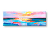 Pop art tablou pe pânză cu motivul APUS DE SOARE, ocean, cer, peisaj în violet-albastru nuanțe, atmosferă liniștită, natură, potrivit pentru birou – principală