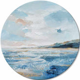 Pictat manual tablou pe pânză cu motivul ocean, cer, valuri, peisaj în alb-bej nuanțe, atmosferă liniștită, natură și viață la mare – principală