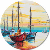 Pop art tablou pe pânză cu motivul ocean, cer, peisaj în albastru-portocaliu nuanțe, atmosferă liniștită, potrivit pentru bucătărie | Rotund pictat tablou Nekonečná frumusețe – principală
