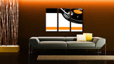 Pop art tablou pe pânză cu motivul DJ în alb-portocaliu nuanțe agățat în interiorul sufragerie, minimalism | POP Art pictat manual tablou DJ – interior