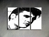 Pictat manual tablou pe pânză cu motivul ELVIS în negru-alb nuanțe, atmosferă îndrăzneață, rock and roll și istorie muzicală | POP Art pictat manual tablou ELVIS – produs