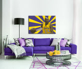 Pop art tablou pe pânză cu motivul Koby Bryant, flori, hartă, natură, motiv sportiv în alb-violet nuanțe, atmosferă energică, potrivit pentru sufragerie – principală