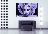 Pop art tablou pe pânză cu motivul MADONNA, țigară de foi, natură, animal în violet-negru nuanțe agățat în interiorul sufragerie, glorie și iconografie – interior