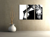 Pop art tablou pe pânză cu motivul Tarantino, natură în gri nuanțe agățat în interiorul sufragerie, atmosferă dramatică | POP Art pictat manual tablou Tarantino – interior