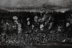 O vedere de aproape a picturii abstracte, evidențiind textura și compoziția detaliată în nuanțe de alb și negru, Papilora.