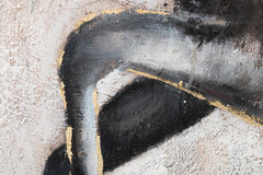 O vedere de aproape a picturii, evidențiind textura bogată și compoziția abstractă a calului în galop, Papilora.
