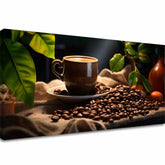 Modern tablou pe pânză cu motivul Majstrovské Dielo Baristu, ceașcă de cafea, natură în bej-maro nuanțe, atmosferă confortabilă, potrivit pentru bucătărie – principală