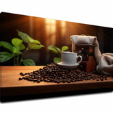 Modern tablou pe pânză cu motivul Eleganță Espressa, ceașcă de cafea, hartă, natură în alb-maro nuanțe, atmosferă confortabilă, potrivit pentru bucătărie – principală