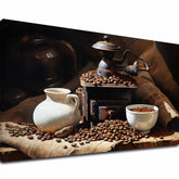 Vintage tablou pe pânză cu motivul Irezistibil Zážitok în alb-bej nuanțe, atmosferă nostalgică, potrivit pentru bucătărie | De cafea tablouri pentru bucătărie Irezistibil Zážitok – principală
