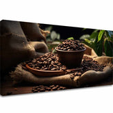 Modern tablou pe pânză cu motivul Ranná Arabica, natură în bej-maro nuanțe, atmosferă confortabilă, potrivit pentru bucătărie | De cafea tablouri pentru bucătărie Ranná Arabica – principală