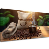 Rustic tablou pe pânză cu motivul Čas na Ticho, ceașcă de cafea, hartă în bej-maro nuanțe, atmosferă confortabilă, potrivit pentru bucătărie | De cafea tablouri pentru bucătărie Čas na Ticho – principală