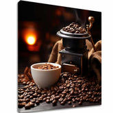 Vintage tablou pe pânză cu motivul Zátišie s Kávou în alb-maro nuanțe, atmosferă confortabilă, potrivit pentru bucătărie | De cafea tablouri pentru bucătărie Zátišie s Kávou – principală