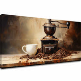 Vintage tablou pe pânză cu motivul Čas Oddychu, ceașcă de cafea în alb-bej nuanțe, atmosferă confortabilă, potrivit pentru bucătărie | De cafea tablouri pentru bucătărie Čas Oddychu – principală