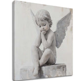 tablou cu îngeri pe pânză – vizualizare 3D a canvasului cu ramă din lemn vizibilă, Papilora Premium Art.