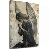 tablou cu îngeri pe pânză – vizualizare 3D a canvasului cu ramă din lemn vizibilă, Papilora Premium Art.