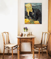 Vintage tablou pe p��nză cu motivul Vincent van Gogh - Portrét dr. Gacheta, flori, natură în albastru-verde nuanțe, atmosferă contemplativă, potrivit pentru birou de lucru – principală
