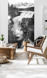 Modern tablou pe pânză cu motivul Zoya VERDI + lipici Gratuit, cascadă, munți, pădure, copaci în alb-roșu nuanțe, atmosferă eterică, potrivit pentru bucătărie – principală